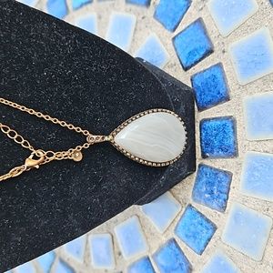 Double Sided Pendant. Lucite Crazy Lace Agate/Mother of Pearl Pendant.